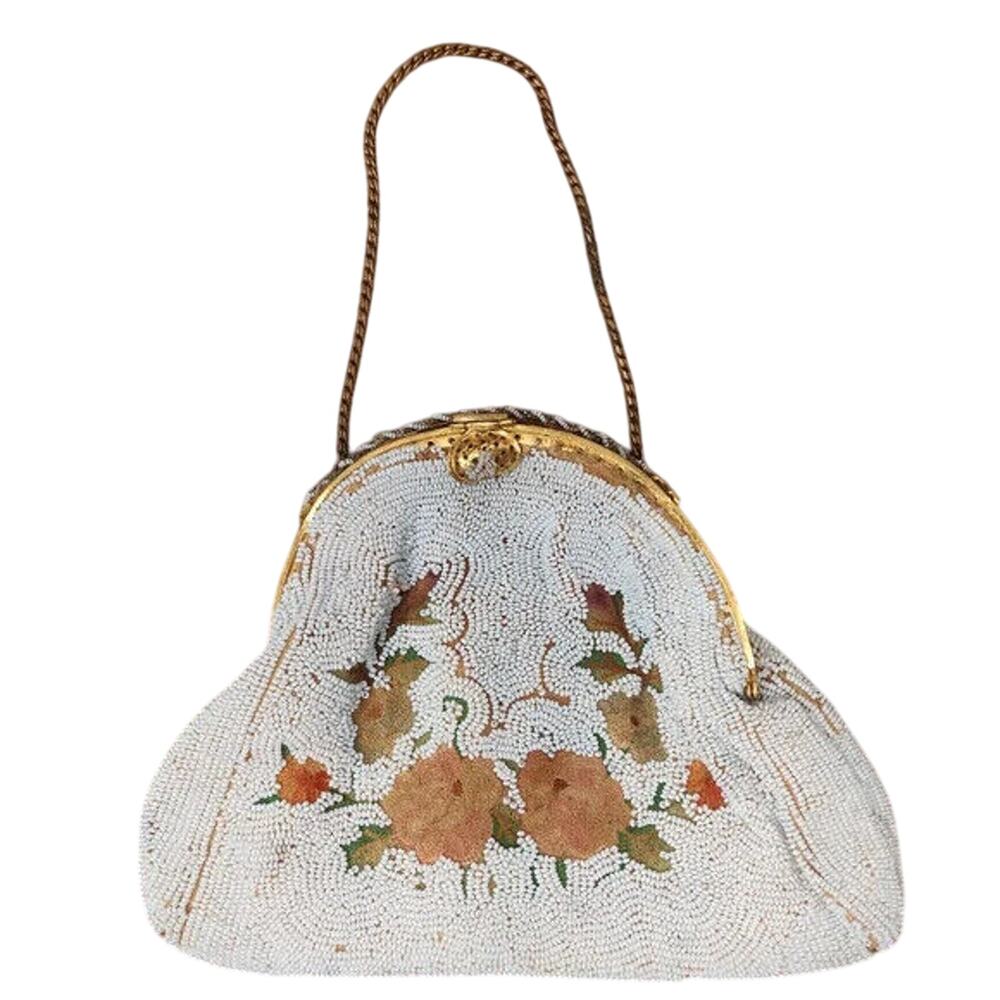 Vintage 1950s Dormar Beaded Floral Handmade Evening Clutch